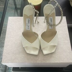 Jimmy Choo London Saeda Sandal Ivory/Crystal Size 36 1/2